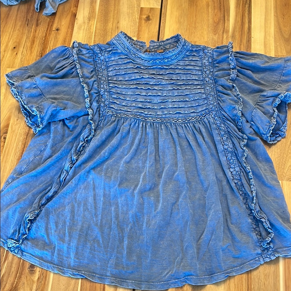 Blue Ruffled Women's Top